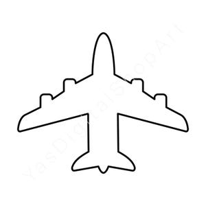 May include: A black outline illustration of an aeroplane, viewed from above. The plane has wings, a tail, and engines. The design is simple and graphic, suitable for various applications.
