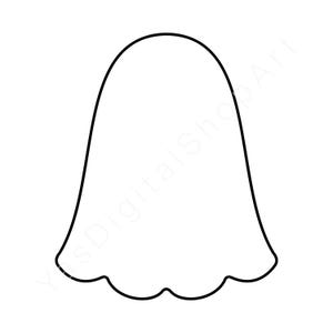 Könnte beinhalten: Eine weiße Geisterkontur mit schwarzem Rand. Der Geist hat eine abgerundete Oberseite und einen gewellten unteren Rand. Diese digitale Illustration ist ideal für Halloween-Themenbasteln und -Designs.