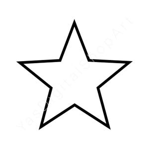 May include: A black outline of a five-pointed star against a white backdrop. The star is formed by thick black lines, giving it a clear and striking appearance. The design is minimalist and graphic in style.