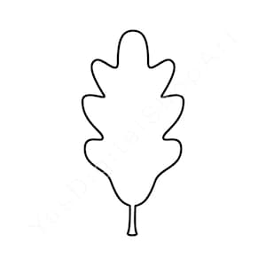 May include: A black and white outline of an oak leaf. The leaf has a detailed, lobed shape with a stem at the base. The image is a simple, graphic representation of a natural element, suitable for various design applications.