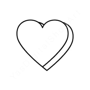 May include: A black outline of a heart shape with a shadow effect, creating a 3D appearance. The design is simple and clean, perfect for various applications.