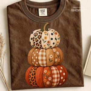 Stacked Pumpkin PNG, Gingham Floral Polka Dot Pumpkin Stack, Trendy Fall Design, Preppy Autumn PNG, Sublimation Digital Download