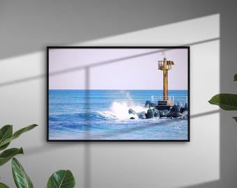 Ocean Foam Photography Print: Minimalist Blue Sea Coastal Wall Art (Digital Download)