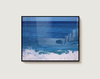 Ocean Foam Photography Print: Minimalist Blue Sea Coastal Wall Art (Digital Download)