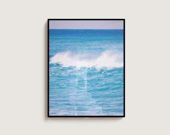Blue Ocean Foam Photography Print: Minimalist Coastal Wall Art (Digital Download)