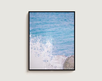 Ocean Foam Photography Print: Minimalist Blue Sea Coastal Wall Art (Digital Download)