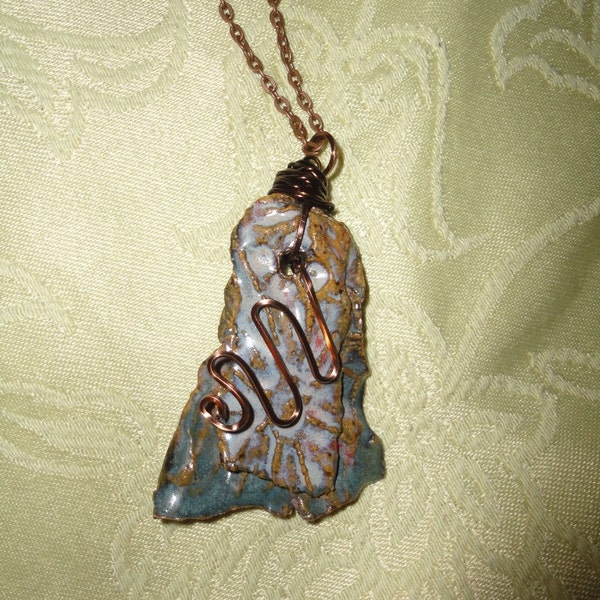 Absolutely Gorgeous Layered Ceramic Pendant of many colors with wire embellishment