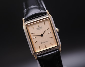Vintage 1985 N MINT Seiko Exceline 7320-6020 Gold Qz 19 mm damski zegarek Japonia
