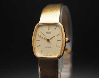 Vintage 1982 N MINT Seiko Bracelet 1221-5030 Gold Dial 20mm Qz Womens Watch JAPA