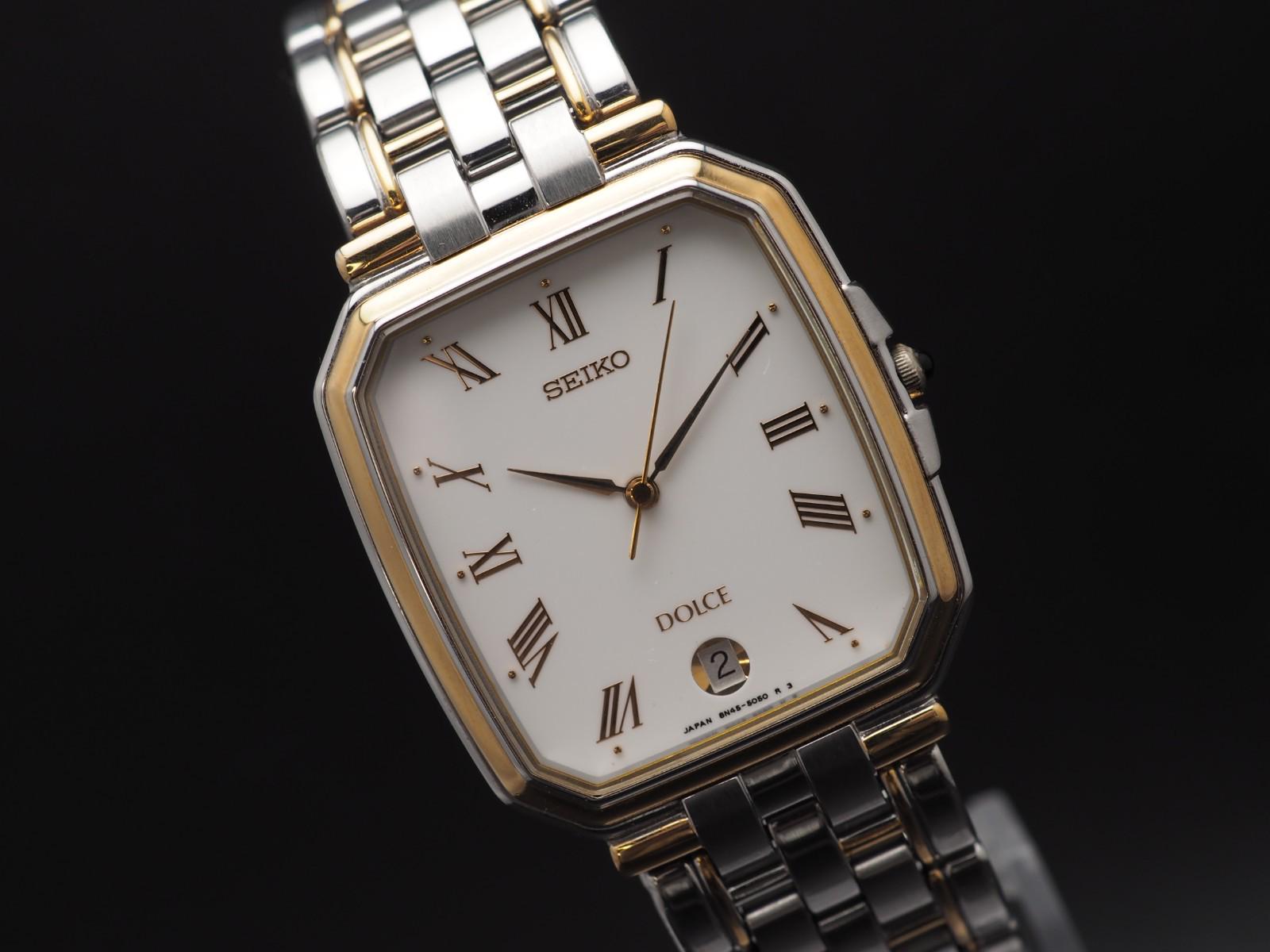 Vintage 1993 Seiko Dolce 8N45-5040 Gold Roman Date Qz 30mm Mens 