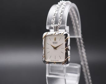 Vintage 1987 N MINT+ Seiko Pendant 2C20-5470 Two Tone 18mm Women Watch JAPAN