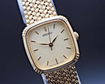 Vintage 1988 N MINT Seiko Bracelet 2P21-5D20 Gold Tank Qz 20 mm Montre femme JAPON