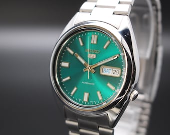 Vintage 2002 [EXC+5] Seiko 5 7S26-0480 AT Green Zifferblatt Day Date 37 mm Herrenuhr