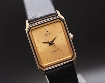 Vintage 1985 N MINT Seiko Exceline 1221-5770 Gold Quartz 19mm Womens Watch JAPAN