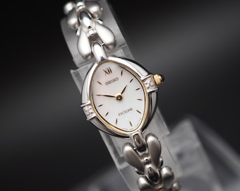 Vintage 1995 N MINT Seiko Exceline 1F20-6B60 2P Diamond Qz Womens Watch JAPAN