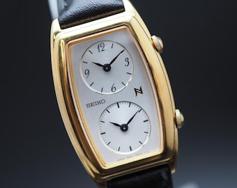 US Duty Paid Vintage 1994 N MINT Seiko Noie 1E20-3A00 Dual Time Gold Qz Women Watch Japan