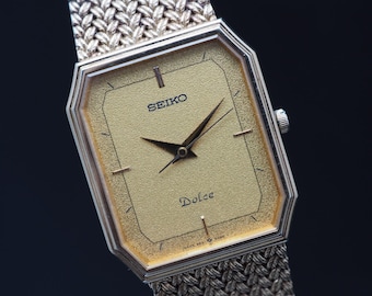 US Duty Paid Vintage 1985 Seiko Dolce 9531-5080 Gold Tank Qz 25mm Mens Watch Japan