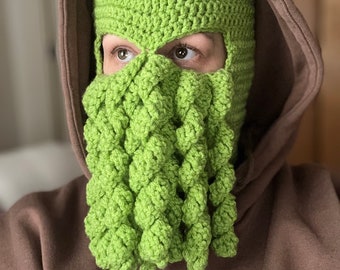 Crochet Cthulhu Ski Mask - Bright Moss Lime Green - READY TO SHIP