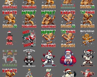 Santa Karate PNG – Funny Martial Arts Xmas Clipart, Karate Men Boys Christmas Sublimation Digital Download