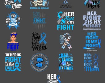 Her Fight Is My Fight Diabetes Awareness PNG, Blue Ribbon T1D Support Family Sublimation Design, Digital Download