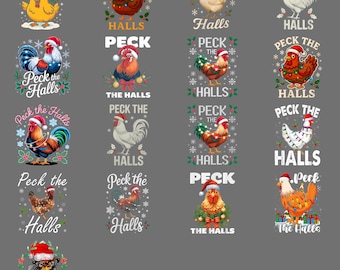 Peck The Halls Chicken Christmas PNG – Funny Farm Poultry Holiday Humor Clipart, Santa Barn Sublimation