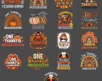One Thankful Housekeeper PNG, Funny Thanksgiving Rainbow Quote Clipart, Sarcastic Holiday Sublimation Digital Download
