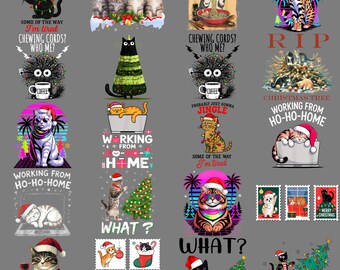 Merry Catmas Cat Lights Santa Hat PNG, Funny Xmas Cat Lover Clipart, Sublimation Digital Download