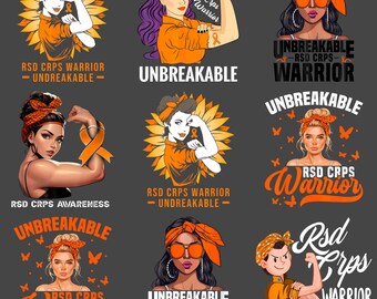 RSD CRPS Warrior Unbreakable PNG, Orange Ribbon Rare Disease Awareness Clipart, Chronic Pain Survivor Fighter Design Sublimation Download