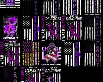 American Flag Crohn’s PNG - Purple Ribbon Crohn’s Disease Awareness Clipart, Sublimation Digital Download