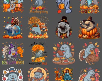 Turkey Riding Manatee Thanksgiving PNG, Funny Holiday Quote Clipart, Fall Ocean Lover Humor Sublimation Digital Download
