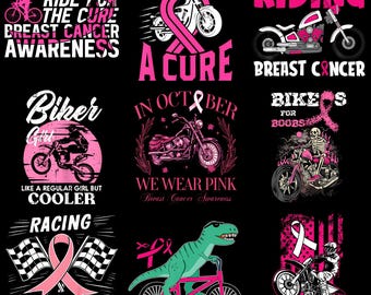 Motorcycle Breast Cancer PNG, Riding Biker Awareness Support Clipart, Pink Ribbon Sublimation Design, Digital Download