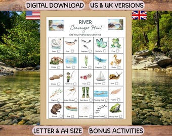 Fluss-Schnitzeljagd für Kinder | Nature Adventure, US + UK (PDF Download)
