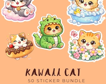 Kawaii Katze Aufkleber PNG Bündel | Planer, Journal, Scrapbook (Digitaler Download)