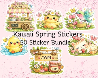 Kawaii Frühling Aufkleber PNG Bündel | Planner, Journal, Scrapbook Grafik (Digitaler Download)