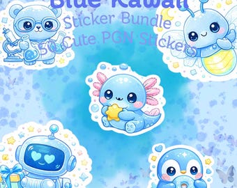 Blaues Kawaii Sticker Bundle, 50 PNG Pack (digitaler Download)