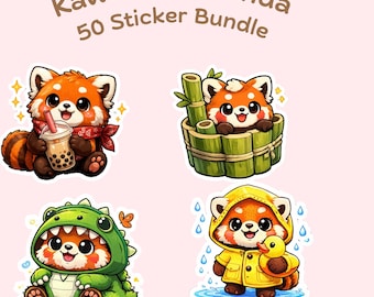 Kawaii Roter Panda Aufkleber | 50 Tier PNG Bundle (Digitaler Download)