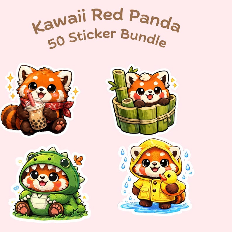 Kawaii Red Panda Stickers | 50 Animal PNG Bundle (digital Download) - Etsy