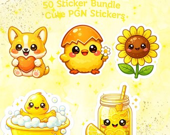 Gelbes Kawaii Aufkleber | Planer, GoodNotes, iPad PNGs (Instant Download)