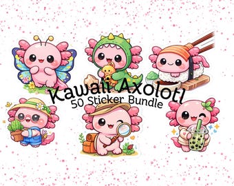50+ Kawaii Axolotl Aufkleber PNG | Druckbare Aufkleber | Digitaler Download