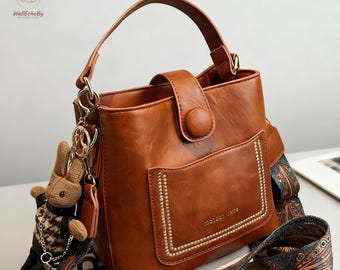 COACH Soho F10925 Brown Mini Signature Jacquard Tan Leather Flap