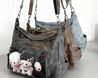 Large Ita Shoulder bag,Clear Display Pin Bag,Window Bag, Anime Gift for Girls, Back to School Gift, Daily Messenger Bag
