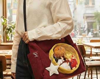 Transparent Ita Bag—Large-Capacity Corduroy Tote Crossbody Bag, Designed for Pins and Charms