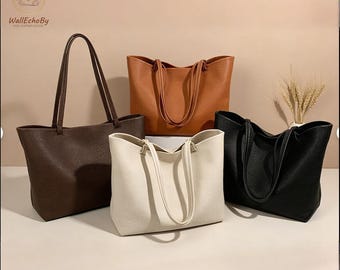 Vegan Leather Tote Bags, Minimal Design Shoulder Bags, Leather Bucket Bags, Leather Top Handle Bag,  Bag For Everyday Wear, Gift for Her