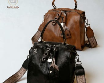 Vegan Leather Satchel Bag:Soft Leather Large Bag, Woman's Shoulder Purse, Crossbody Bag, Multi-Zipper Leather Purse