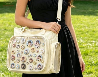 Bolso Ita grande con ventana, bolso para exhibir pines de anime, bolso transparente con ventana grande, bolso bandolera con múltiples bolsillos, bolso Ita para cosplay