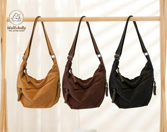 Crossbody Wildleder Umhängetasche Tasche Gürteltasche Crossbag Große Alltag Arbeitstasche, Frauen Crossbody Reisetasche, Einzigartiges Weihnachtsgeschenk für Sie