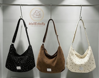 Bolso bandolera de pana tipo hobo: bolso tote holgado y ligero