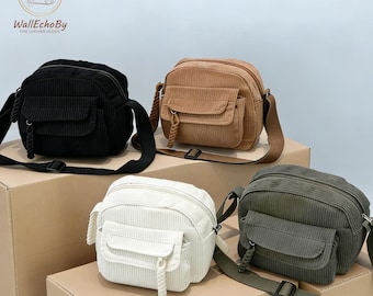 Bolso bandolera de pana, bolso hobo informal, bolso de hombro pequeño hecho a mano para uso diario con cremallera, regalos de Navidad, regalo para ella