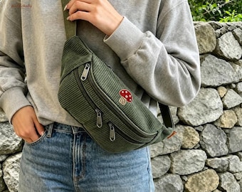 Custom Bumbag, Belt Bag, Corduroy Crossbody Bag, Personalized Gift for Her, Trendy Sling Bag, Embroidered Women's Bag , Sports Bag