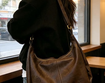 Damestas van kunstleer: minimalistische, ontspannen schoudertas, crossbodytas voor dagelijks gebruik, cadeau voor haar